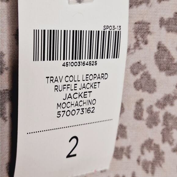 Chico's Travelers Jacket Leopard Ruffle Shimmer 2 Large 12 Mochachino Cardigan - Picture 3 of 8